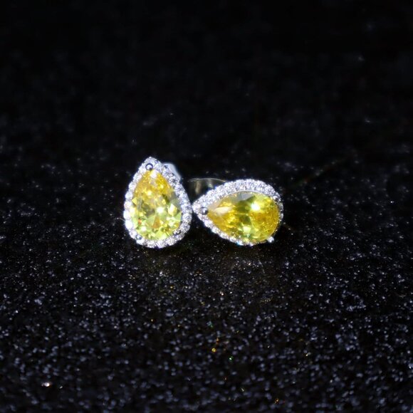 Women's Teardrop Mall Dainty Birthstone Cubic Zirconia Yellow Elegant Earring - Picture 5 of 6